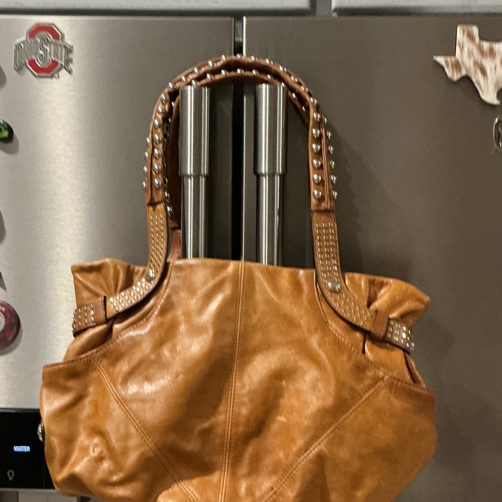 B. Makowsky Brown Studded Shoulder Bag